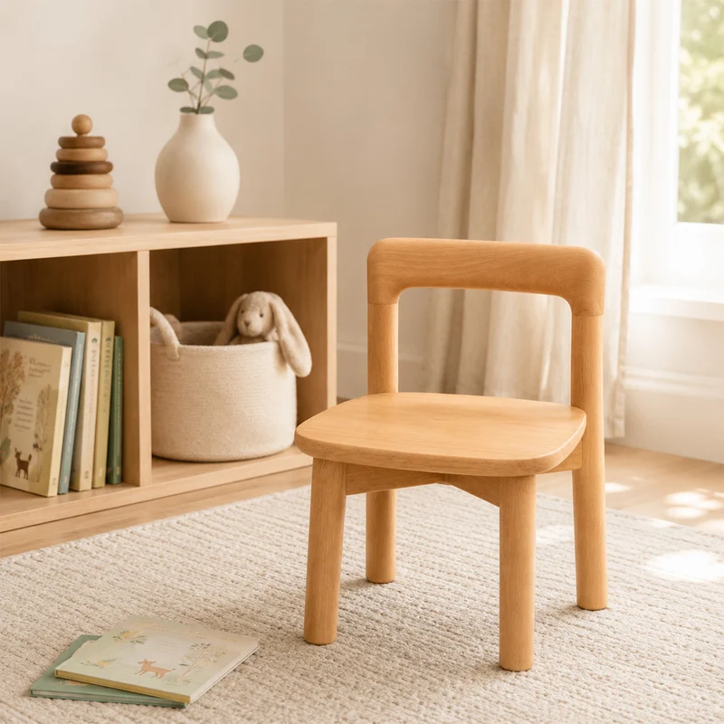 Montessori Niedriger Kinderstuhl aus massivem Buchenholz