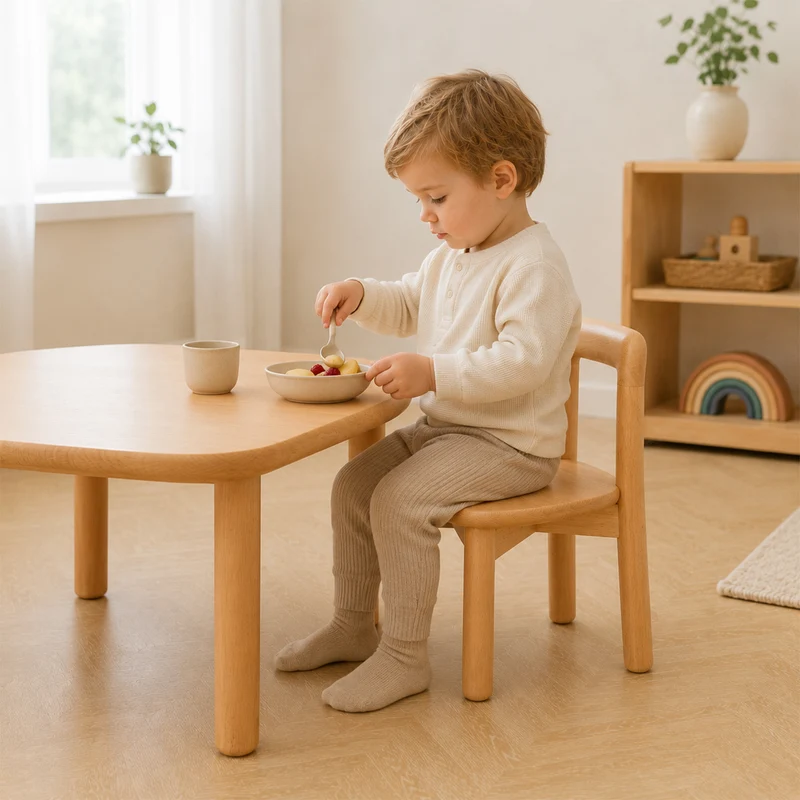 Montessori Niedriger Kinderstuhl aus massivem Buchenholz