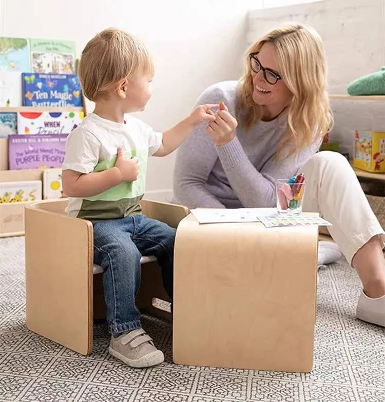 Montessori Holzstuhl – wandelbar als Sitz, Regal & Tritthocker, metallfrei & langlebig