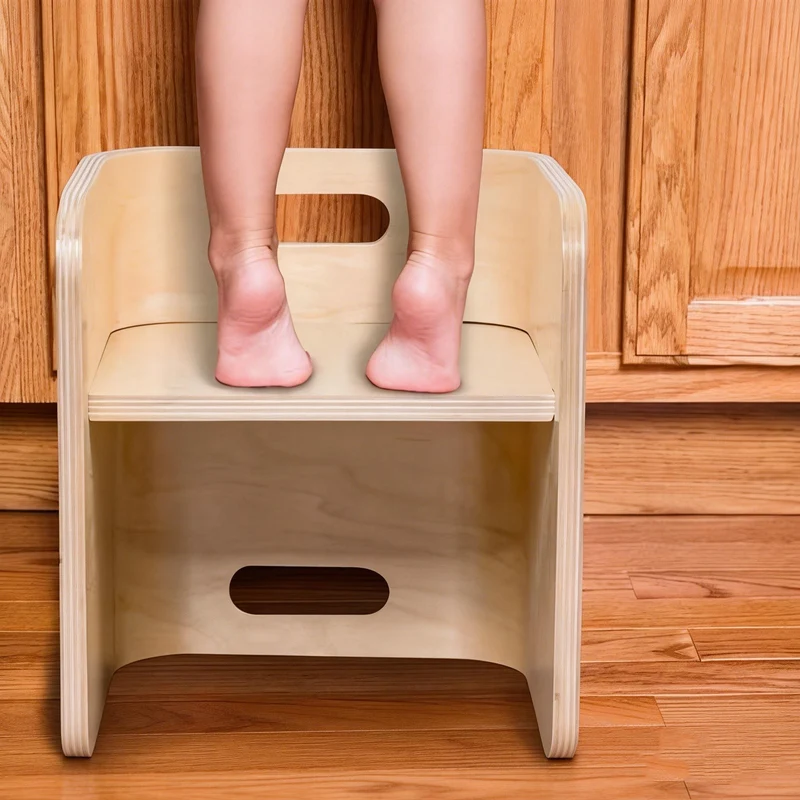 Montessori Holzstuhl – wandelbar als Sitz, Regal & Tritthocker, metallfrei & langlebig