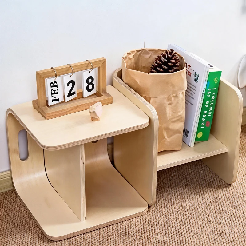 Montessori Holzstuhl – wandelbar als Sitz, Regal & Tritthocker, metallfrei & langlebig
