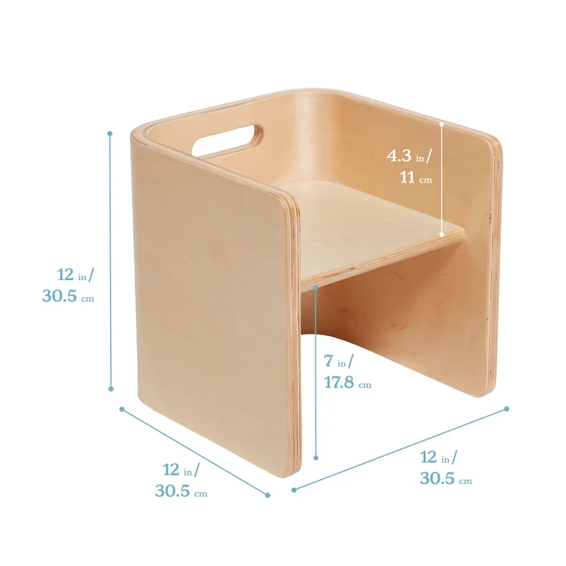 Montessori Holzstuhl – wandelbar als Sitz, Regal & Tritthocker, metallfrei & langlebig