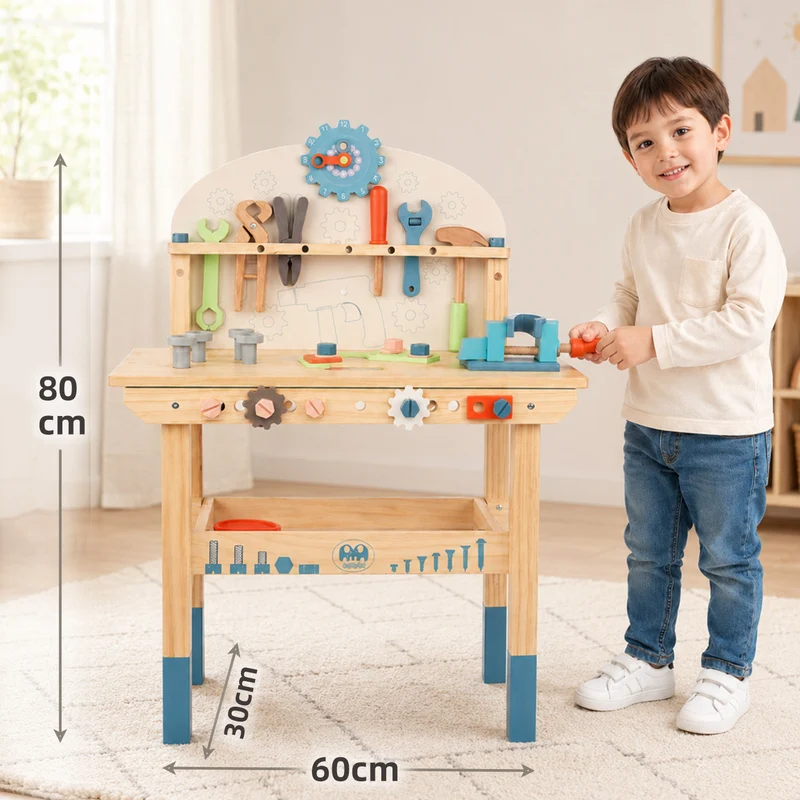 Montessori Werkzeugbank aus Holz für Kinder mit Werkzeugen