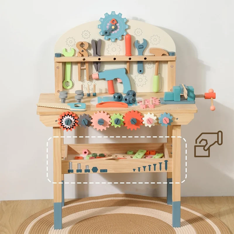 Montessori Werkzeugbank aus Holz für Kinder mit Werkzeugen