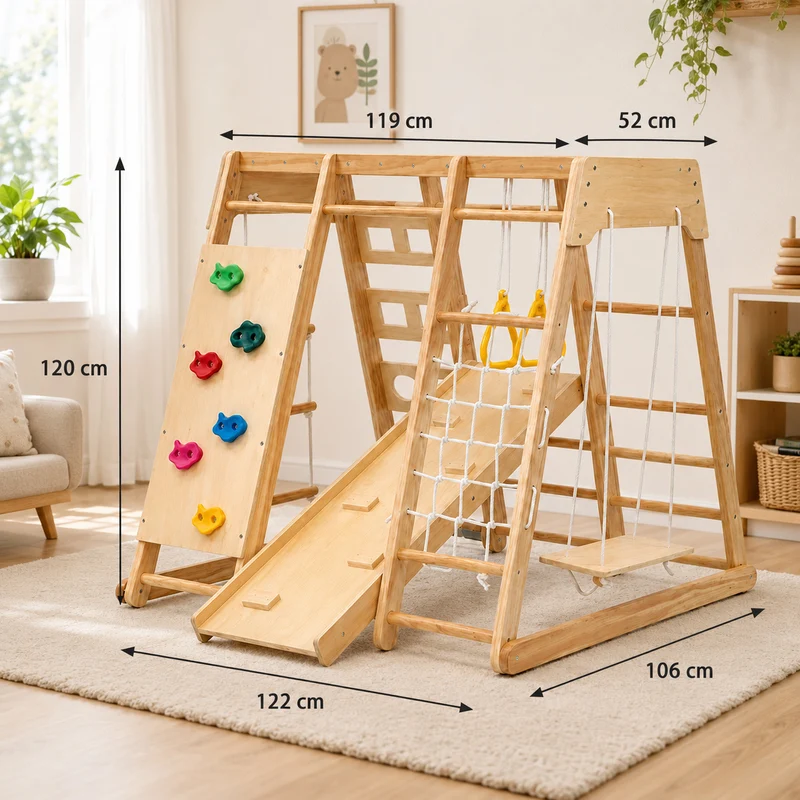 Montessori Klettergerüst Indoor mit Rutsche & Schaukel