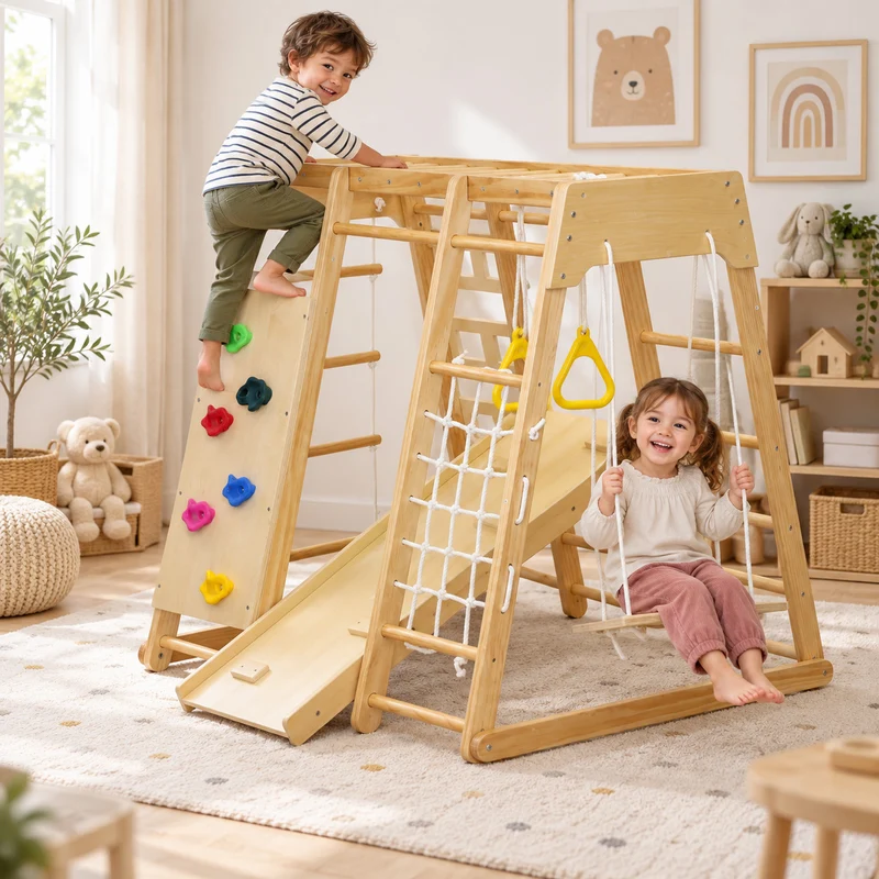 Montessori Klettergerüst Indoor mit Rutsche & Schaukel