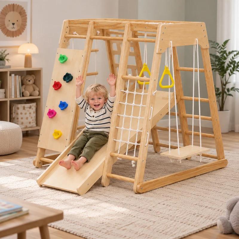 Montessori Klettergerüst Indoor mit Rutsche & Schaukel