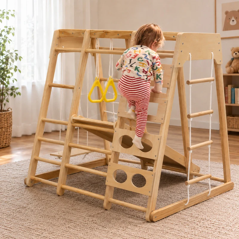 Montessori Klettergerüst Indoor mit Rutsche & Schaukel
