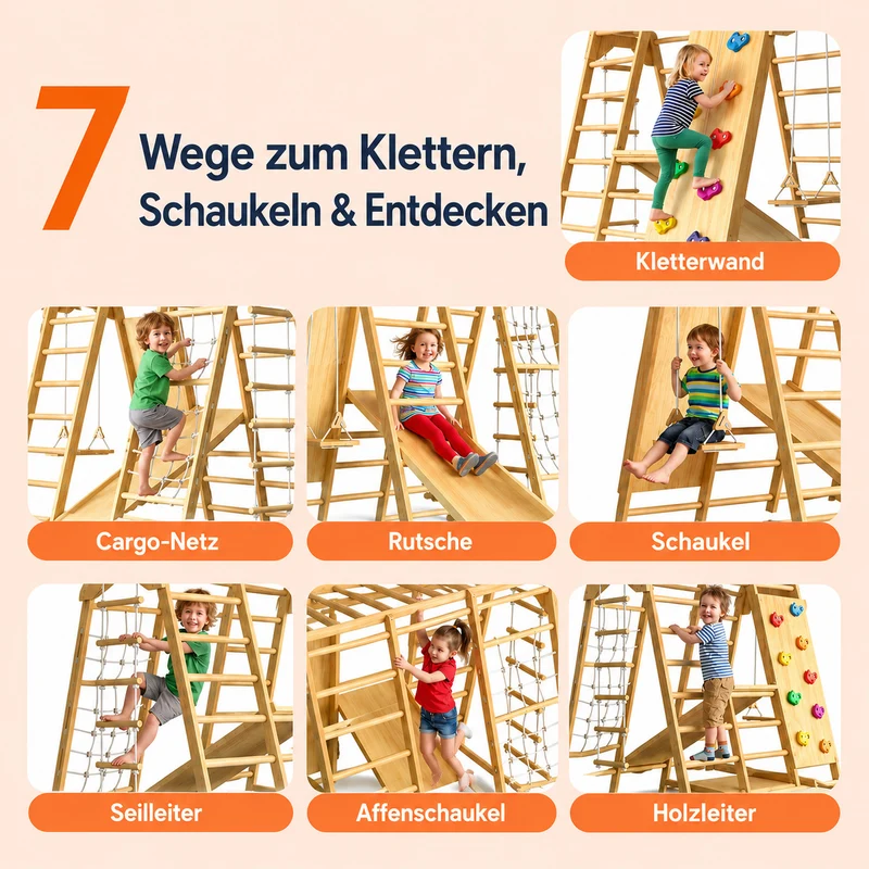 Montessori Klettergerüst Indoor mit Rutsche & Schaukel