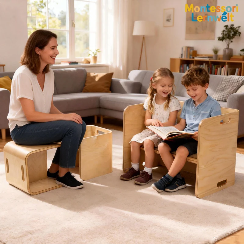 Montessori Kindertisch & Stuhl Set – Multifunktionales Lernmöbel aus Holz