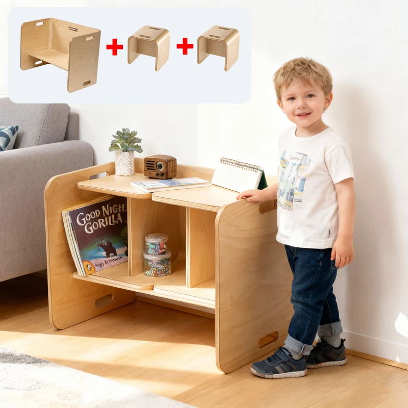 Montessori Kindertisch & Stuhl Set – Multifunktionales Lernmöbel aus Holz