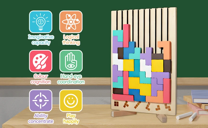 Montessori Tetris Holzpuzzle – Logikspiel ab 3 Jahren