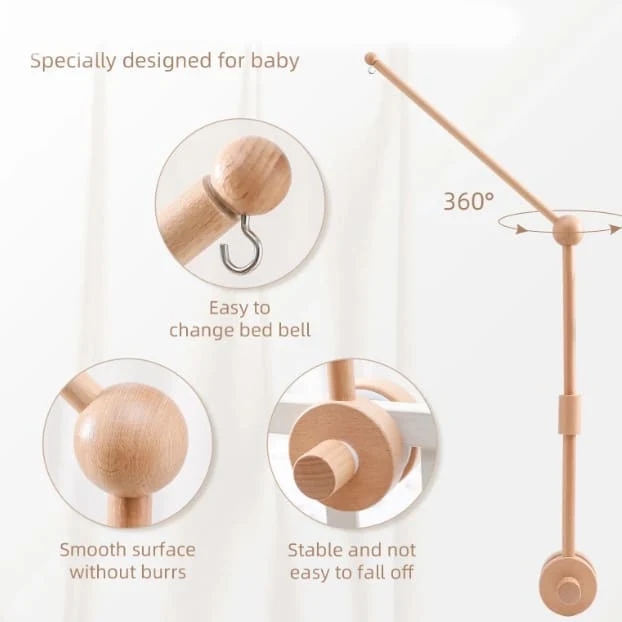 Buchenholz Mobile-Halter fürs Babybett – 2-stufig & 360° drehbar