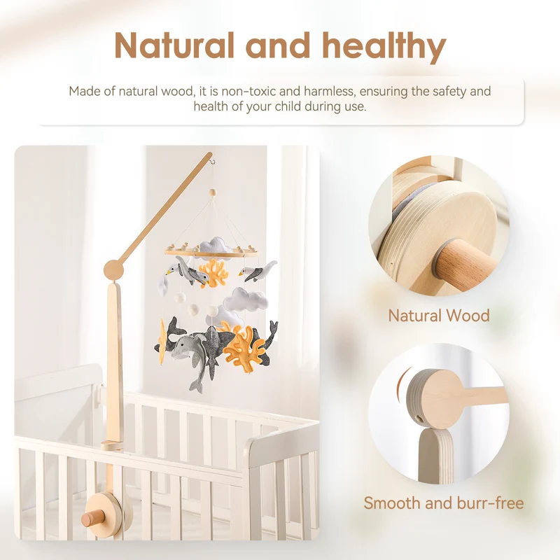 Buchenholz Mobile-Halter fürs Babybett – 2-stufig & 360° drehbar