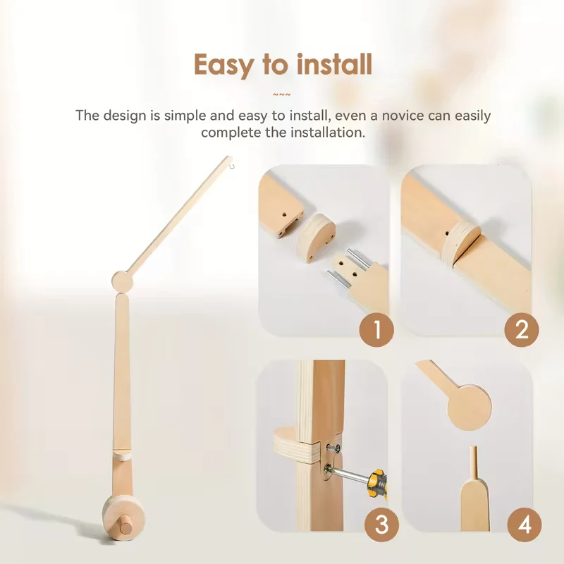 Buchenholz Mobile-Halter fürs Babybett – 2-stufig & 360° drehbar