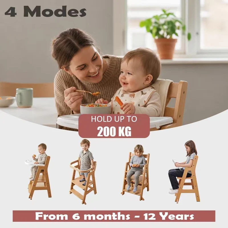 Montessori Hochstuhl Massivholz – Mitwachsend & 2-in-1 Lern- und Essstuhl
