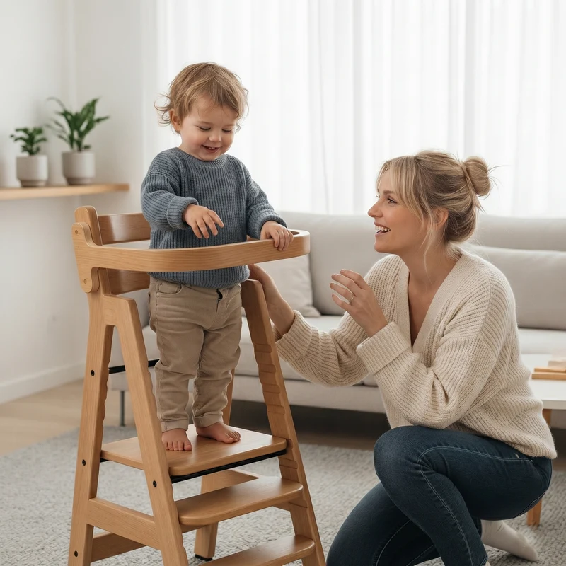 Montessori Hochstuhl Massivholz – Mitwachsend & 2-in-1 Lern- und Essstuhl