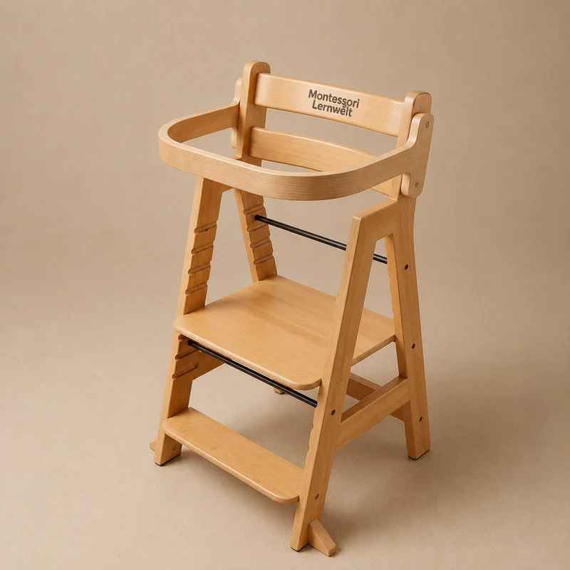 Montessori Hochstuhl Massivholz – Mitwachsend & 2-in-1 Lern- und Essstuhl