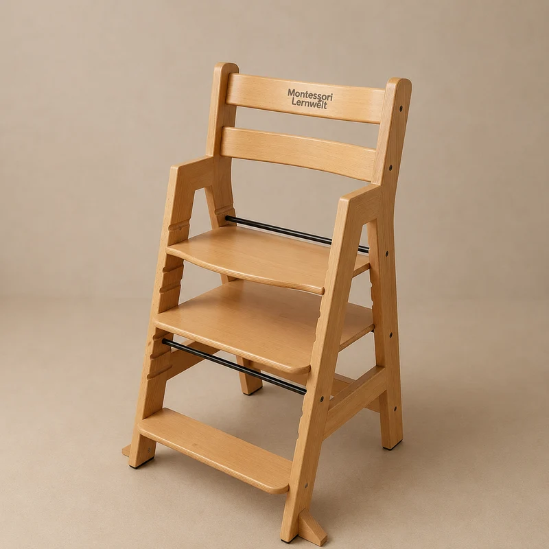 Montessori Hochstuhl Massivholz – Mitwachsend & 2-in-1 Lern- und Essstuhl