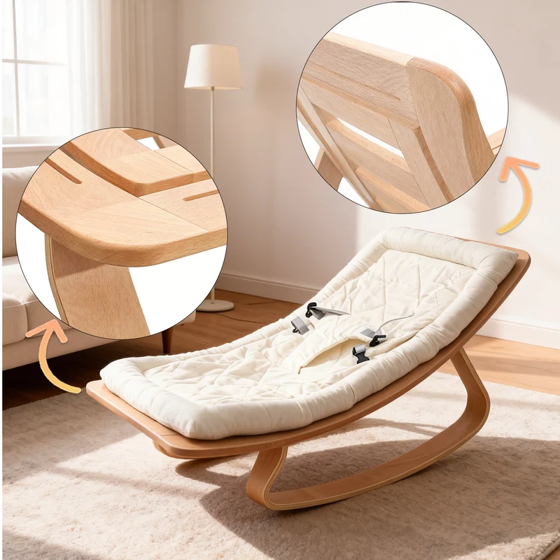 2-in-1 Babyliege aus Buchenholz – Babywippe & Kinder-Schaukelstuhl