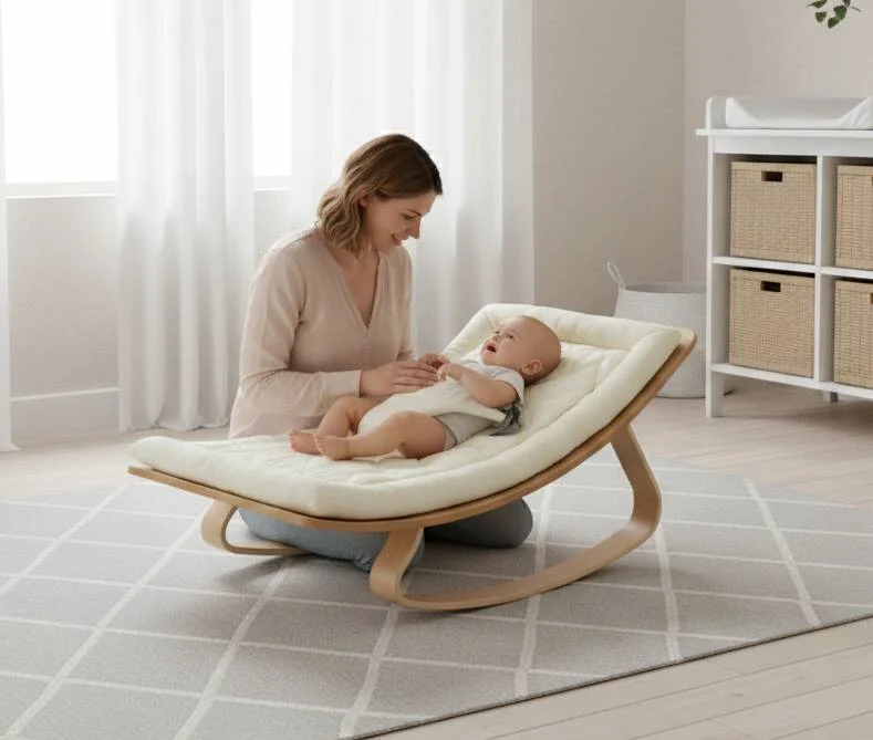 2-in-1 Babyliege aus Buchenholz – Babywippe & Kinder-Schaukelstuhl