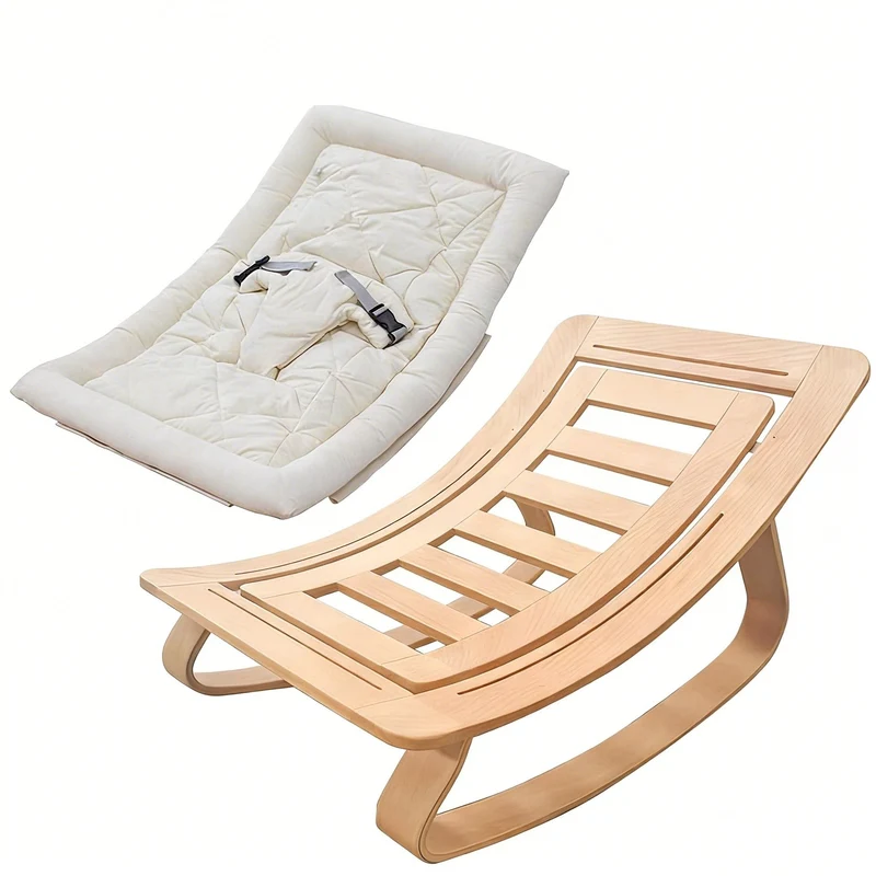 2-in-1 Babyliege aus Buchenholz – Babywippe & Kinder-Schaukelstuhl