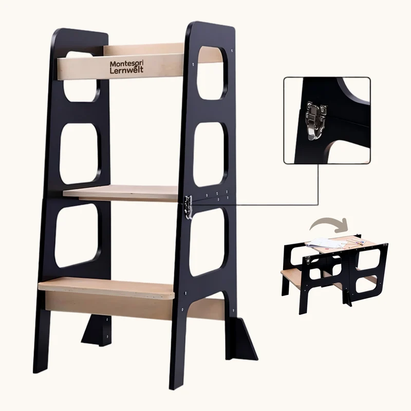 Montessori Lernturm 3-in-1 – Mit Rutsche & Tisch