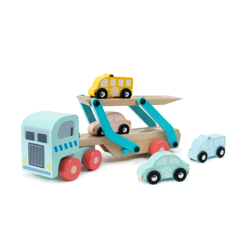 Camion porte voiture en bois FSC pour enfant dès 3 ans