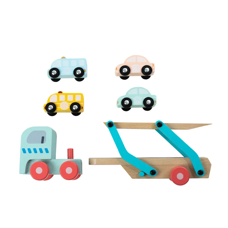 Camion porte voiture en bois FSC pour enfant dès 3 ans