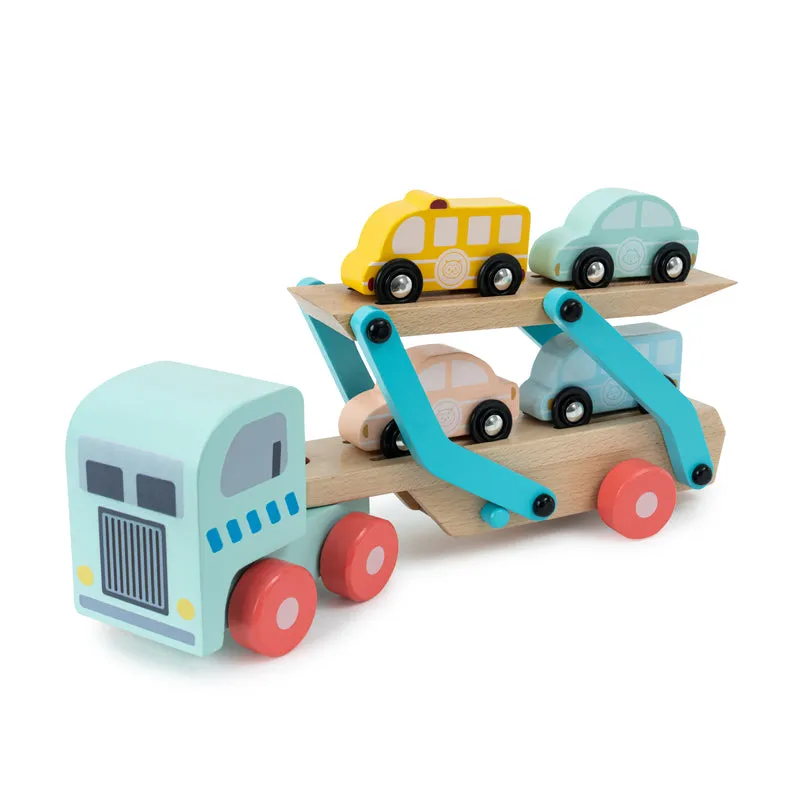 Camion porte voiture en bois FSC pour enfant dès 3 ans