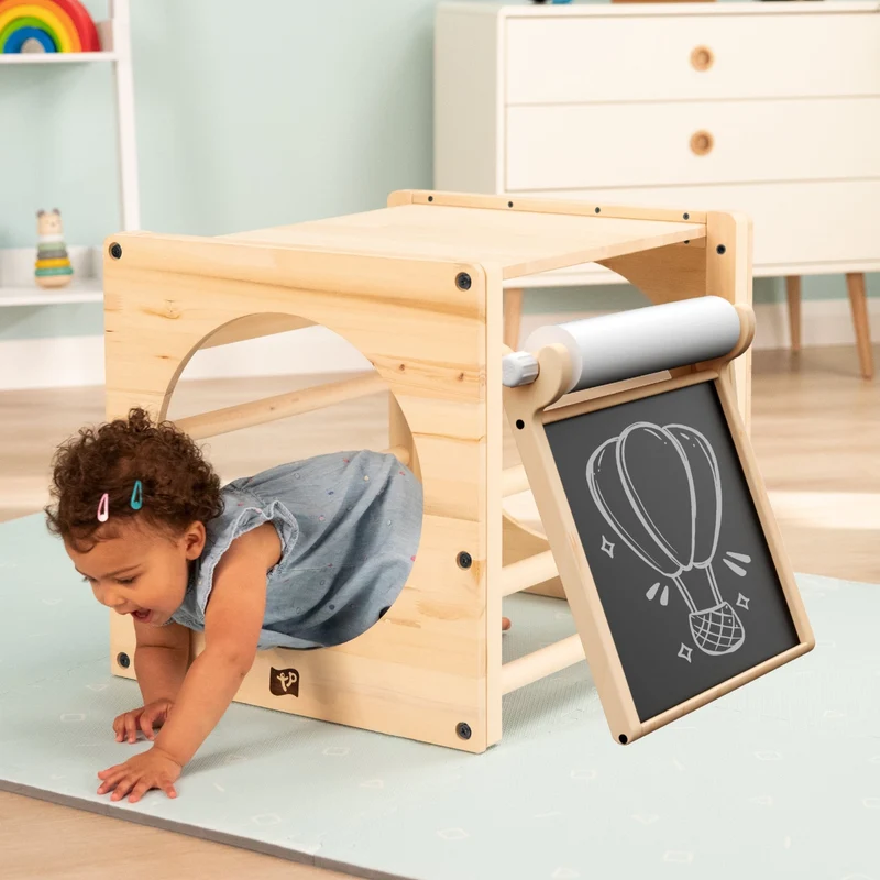 Cube d'escalade et tableau créatif en bois FSC® pour enfant dès 1 an
