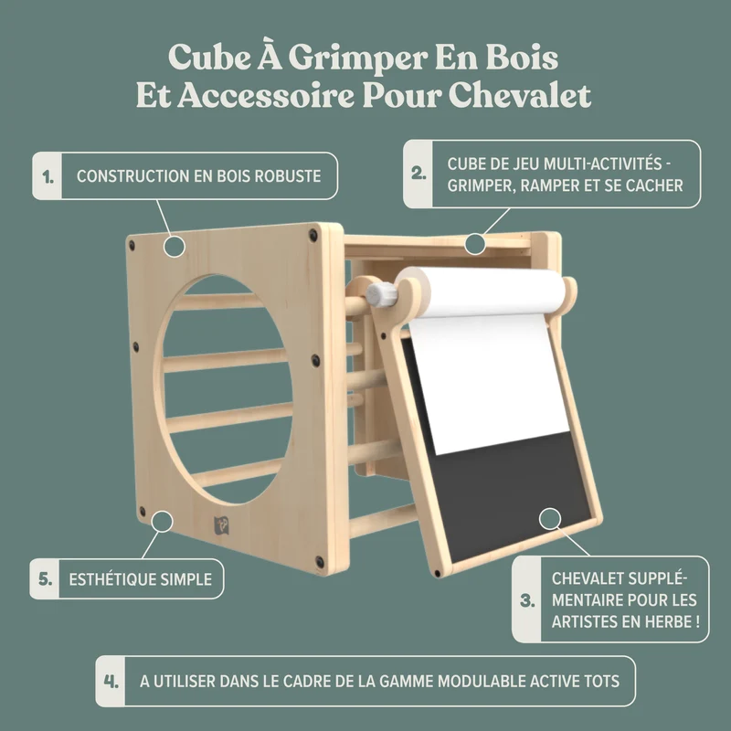 Cube d'escalade et tableau créatif en bois FSC® pour enfant dès 1 an
