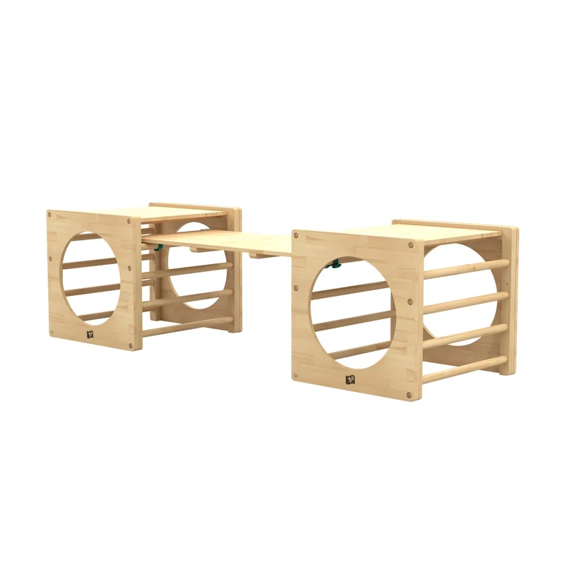 Cube d'escalade x2 + pont toboggan en bois FSC® pour enfant dès 1 an