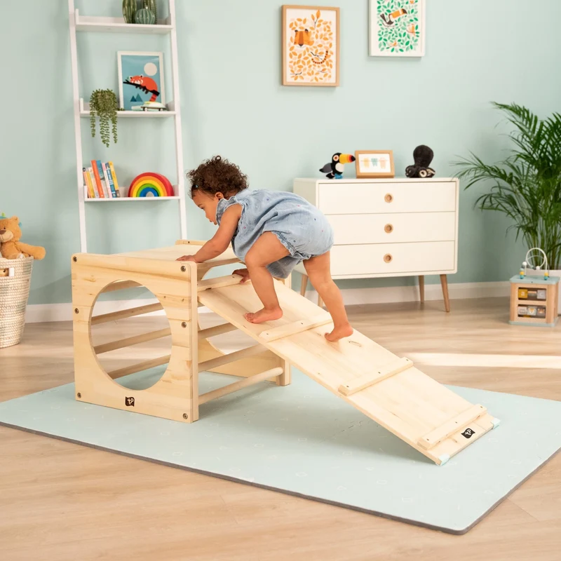 Cube d'escalade x2 + pont toboggan en bois FSC® pour enfant dès 1 an