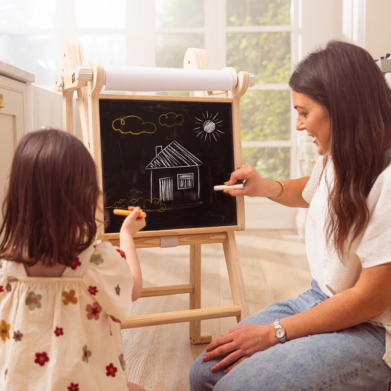 Tour d’apprentissage pliable et tableau créatif en bois FSC® pour enfant dès 18 mois