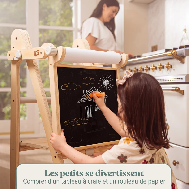 Tour d’apprentissage pliable et tableau créatif en bois FSC® pour enfant dès 18 mois