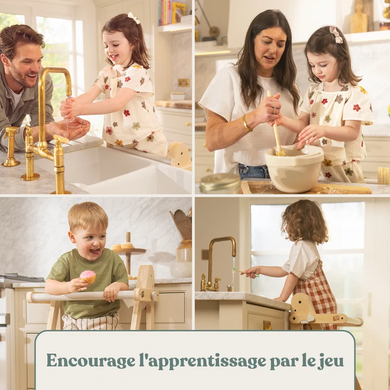 Tour d’apprentissage pliable et tableau créatif en bois FSC® pour enfant dès 18 mois