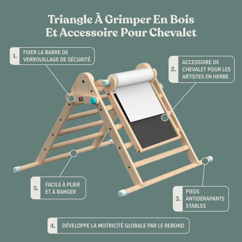 Triangle d’escalade pliable et tableau créatif en bois FSC® pour enfant dès 1 an