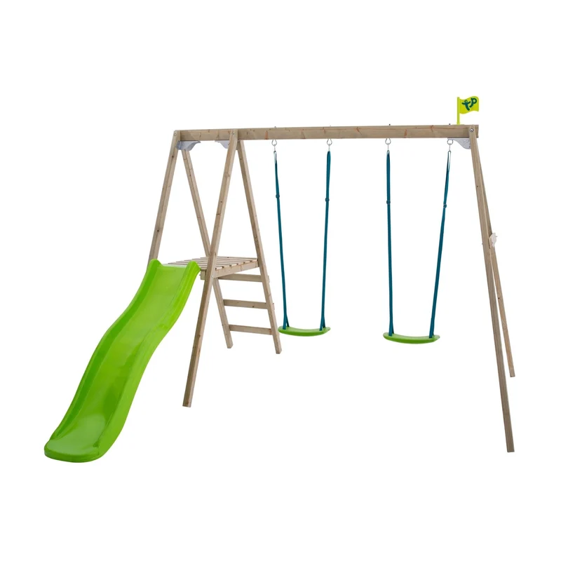 Portique 2 balançoires avec toboggan - bois FSC® - H200 cm - THYMÉLÉE