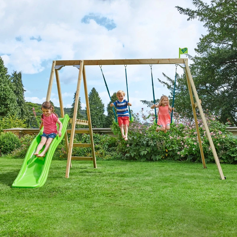 Portique 2 balançoires avec toboggan - bois FSC® - H200 cm - THYMÉLÉE