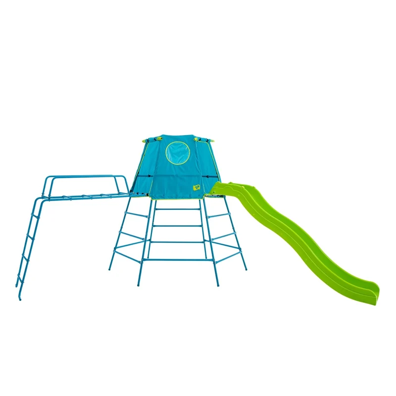 Aire de jeux pont de singe et toboggan - métal bleu - H201 cm - EXPLORER TOUR