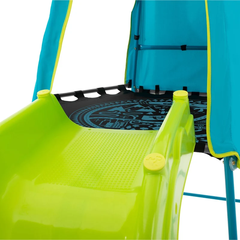 Aire de jeux balançoire, toboggan et panier de basket - métal bleu - H246 cm - EXPLORER TOUR