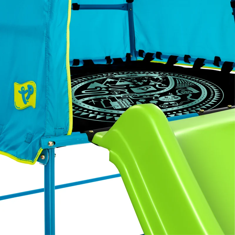 Aire de jeux balançoire, toboggan et panier de basket - métal bleu - H246 cm - EXPLORER TOUR