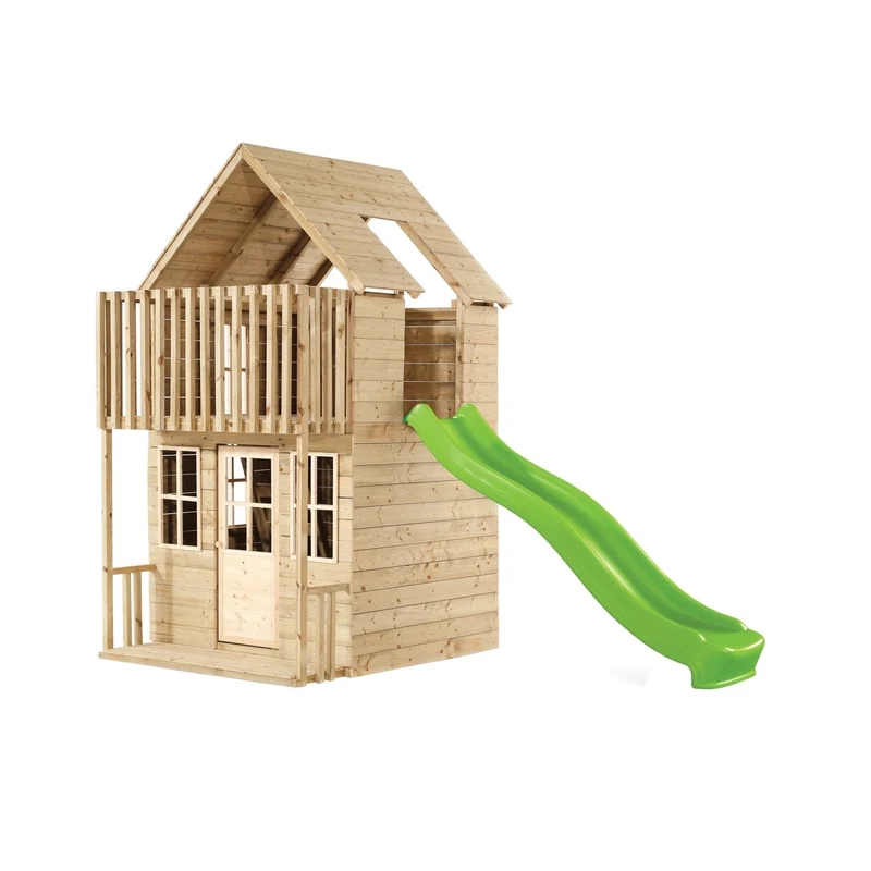 Cabane enfant avec étage et toboggan vert pomme - bois FSC® - LOFT