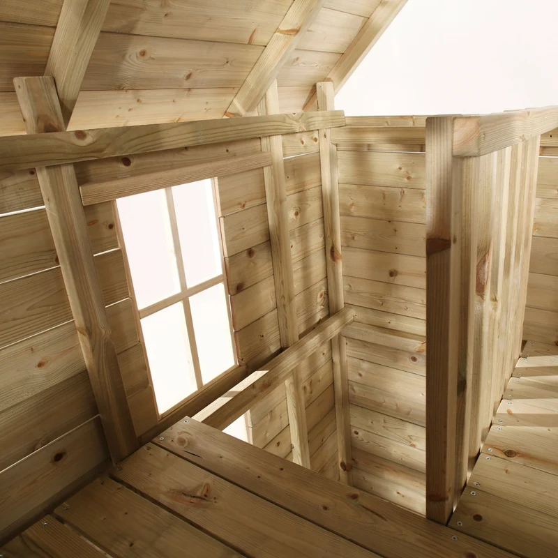 Cabane enfant avec étage et toboggan vert pomme - bois FSC® - LOFT