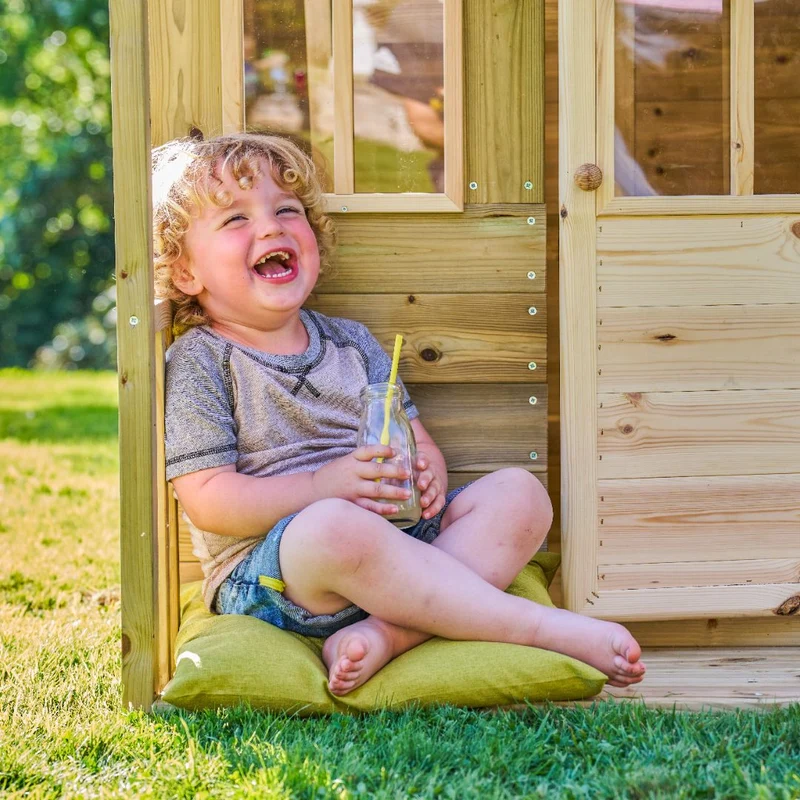 Cabane enfant avec étage et toboggan vert pomme - bois FSC® - LOFT
