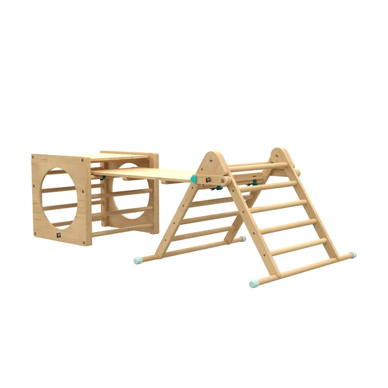 Aire de jeux Montessori Cube, Triangle et Toboggan en bois FSC®