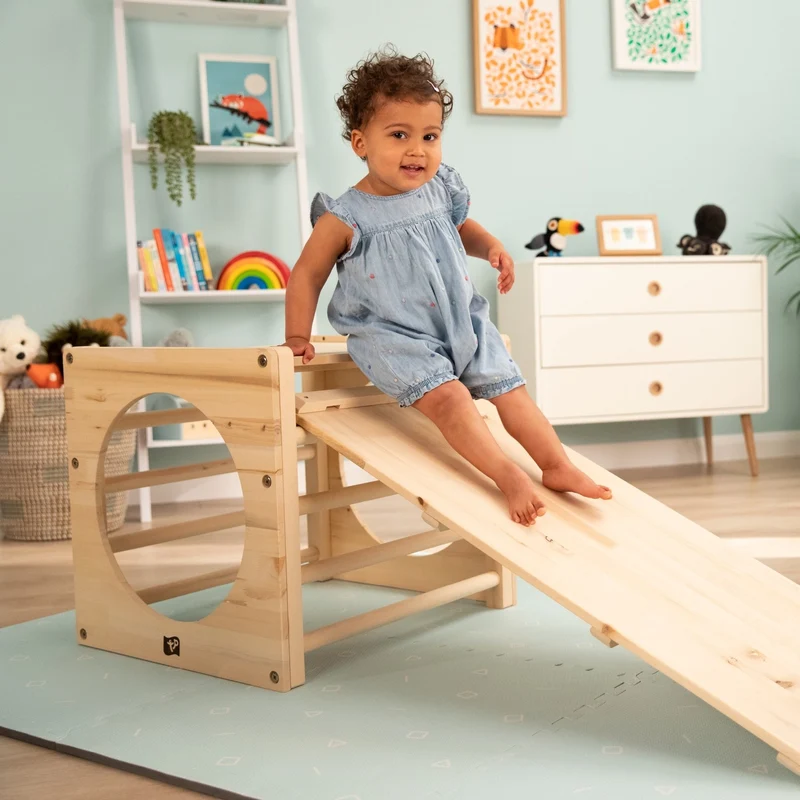 Aire de jeux Montessori Cube, Triangle et Toboggan en bois FSC®