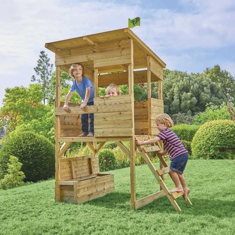 Cabane enfant sur pilotis avec coffre de rangement - bois FSC® - CIMES