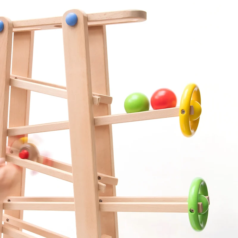 Montessori Kugelbahn Buche – 7 Rollobjekte (Klassik)